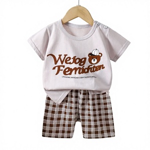 Conjunto <span class=keywords><strong>de</strong></span> Verano para Niños, Camiseta <span class=keywords><strong>de</strong></span> Manga Corta y Pantalones Cortos <span class=keywords><strong>de</strong></span> Algodón, Estilo Coreano, Estampado <span class=keywords><strong>de</strong></span> Dibujos Animados, Delgado, Suave, para Niños y Niñas - Product Image 1