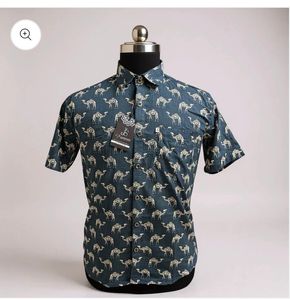 Meilleure collection de chemises en coton bleu à manches courtes pour hommes, chemise à manches courtes, grossiste en chemises, chemises imprimées à la main - Product Image 1