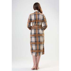Robe classique en polaire pour femme, col châle, manches longues, marron, vêtements de nuit doux - Product Image 1