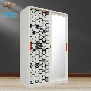 Meubles de chambre à coucher coulissants modernes armoire-penderie en métal bon marché <span class=keywords><strong>avec</strong></span> <span class=keywords><strong>serrure</strong></span> et clé imprimée armoire Lemari Baju Besi pour usage domestique - Product Image 6