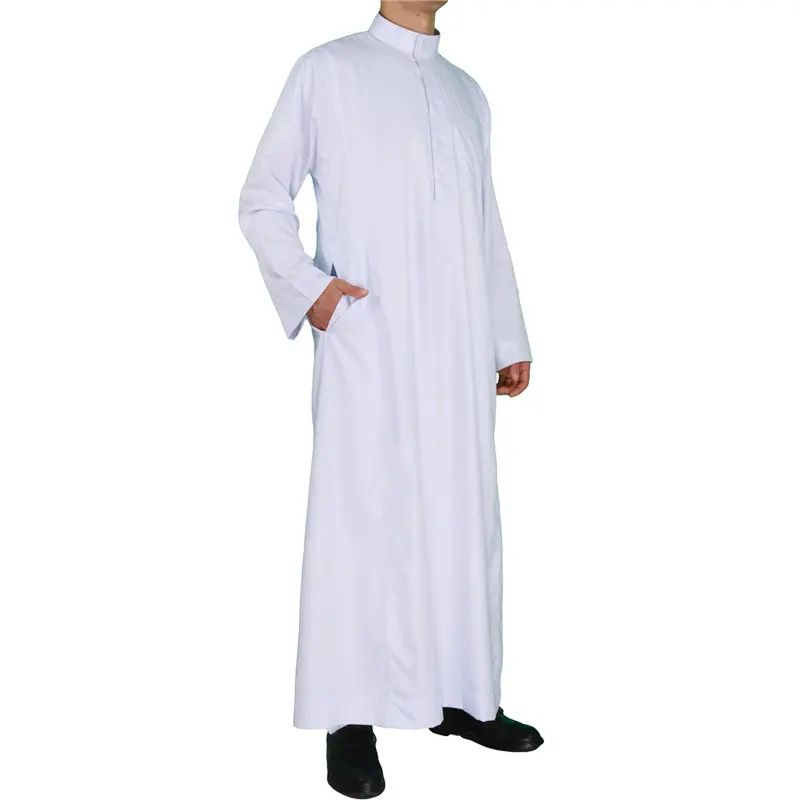 Vêtements islamiques couleur unie robe design arabe thobe saoudien taille musulmane poche hommes été adultes hommes 2 pièces Abaya Jubba soutien