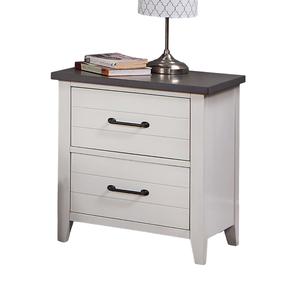 White Nightstand <b>2</b> <b>Drawer</b> Gray Top Solid Wood Bedside Table Two Tone Finish - Product Image 2