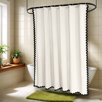 Rideau de douche moderne Muyu en crème avec bord ondulé noir, tissu écologique imperméable, réglable, sans plis, 12 crochets
