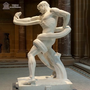 Statua Classica in Marmo Naturale, Scultura Greca di Uomo che Combatta con Serpente - Product Image 4