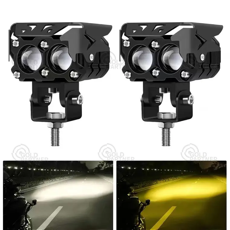 Motorcycle LED spotlights electric vehicle bicolor lens external work lights high and low beam LED lights