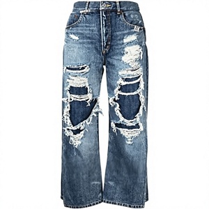 Jean en denim déchiré taille haute coupe large pour homme grande taille, décontracté et ample en coton - Product Image 1