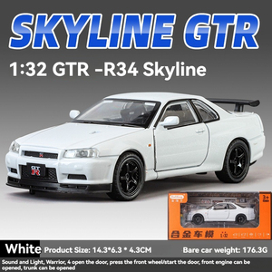 JLF GTR-R34 Skyline 1:32 Coche de juguete de aleación fundida a presión con sonido y luz, modelo de metal con retroceso, adorno para coche, puertas que se abren, decoración todoterreno - Product Image 6