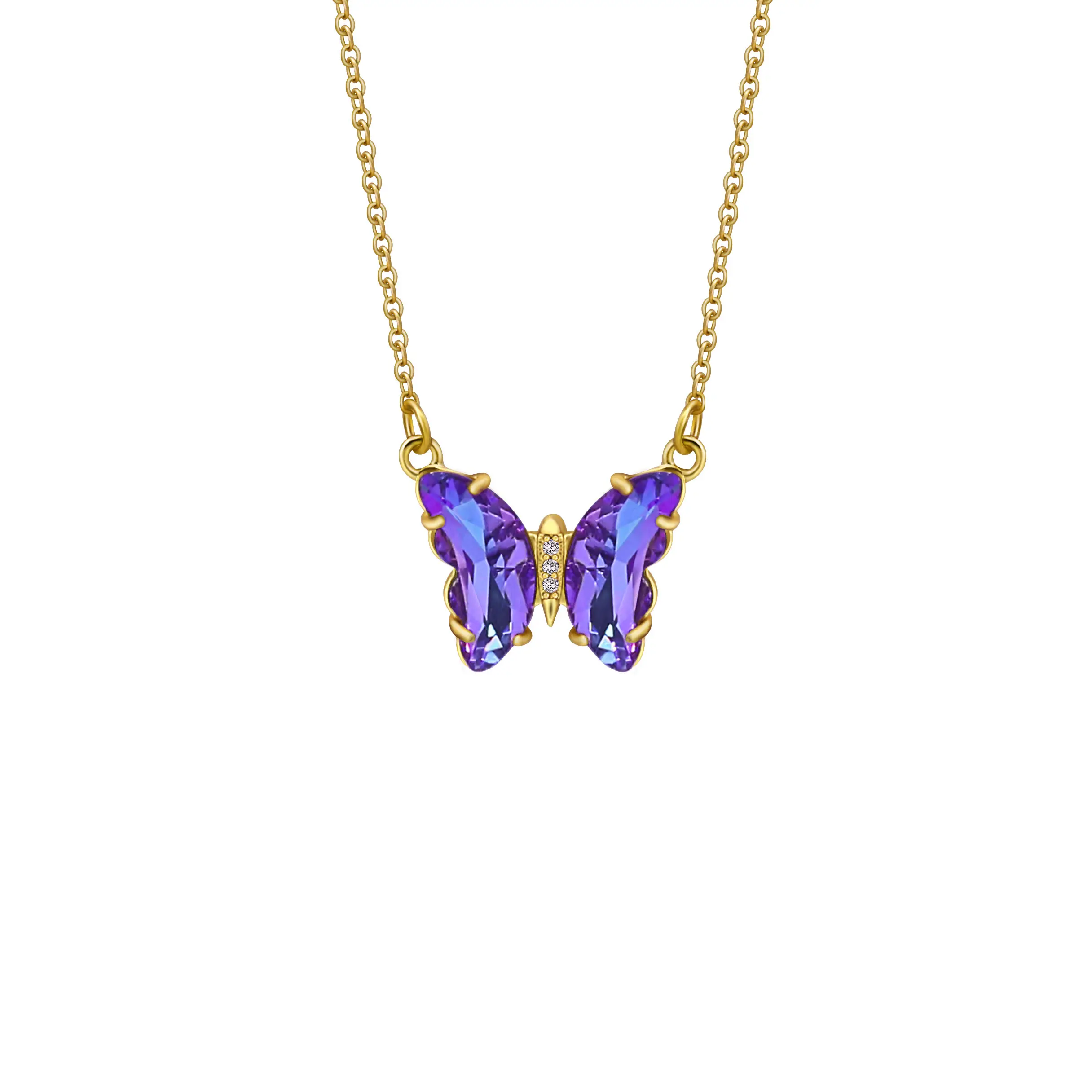 Mode Desain Baru Perhiasan Wanita Indah Berbentuk Kupu-kupu Penuh Warna Kaca Besar Kalung Choker