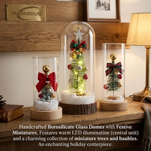 Decorazione Natalizia: <span class=keywords><strong>Campana</strong></span> <span class=keywords><strong>di</strong></span> <span class=keywords><strong>Vetro</strong></span> con Neve, Cilindro Espositivo, Set Ornamenti da Tavolo per Feste <span class=keywords><strong>di</strong></span> Natale, Luci Fatate, Miniatura <span class=keywords><strong>di</strong></span> Pino in Vaso - Product Image 3