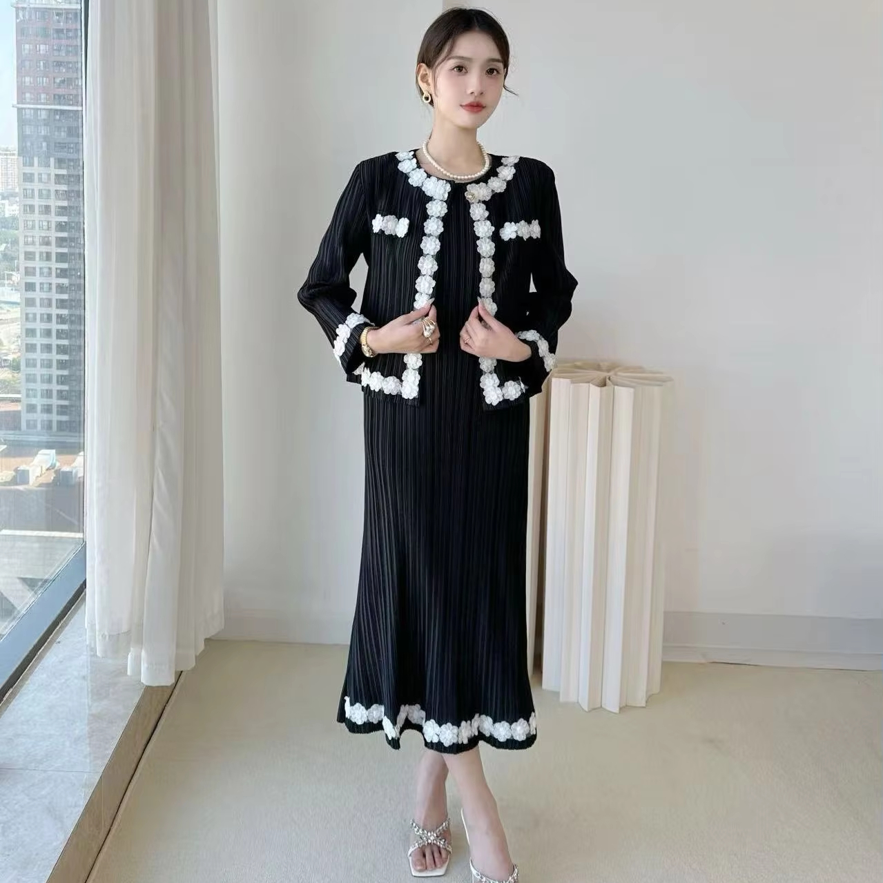 knee length dresses for ladies Exquisite Georgette Gown with Jacket for ladies