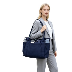 Custom Logo Women Large Capacity Multi Pocket Canvas <b>Tote</b> <b>Bag</b> for Shopping <b>Travel</b> Daily Commute Beach Wedding Gift Promotion - Product Image 1