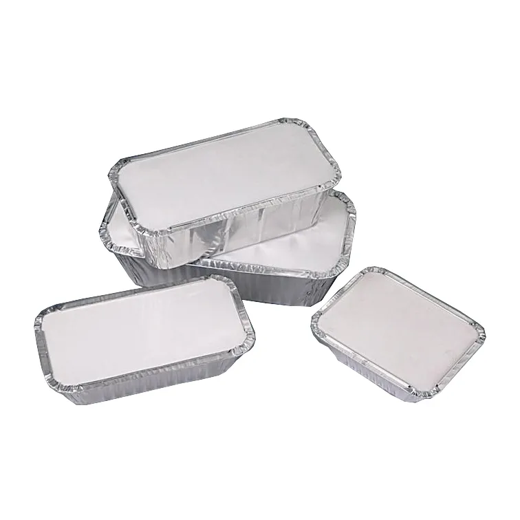 Bandejas de comida de papel de aluminio desechables de grado alimenticio de 450Ml Contenedor de aluminio personalizado para llevar con tapa