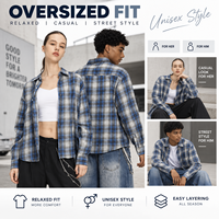 Kemeja Pria Streetwear Motif Kotak-kotak Bahan Katun Poliester Celup Benang Lengan Panjang Model Santai Vintage Kasual OEM ODM