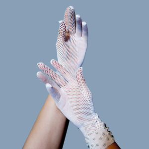 Gants en dentelle Écran tactile Semi-transparent <span class=keywords><strong>Blanc</strong></span> Élastique Mariée Perle Gants résille - Product Image 2