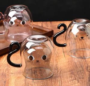 Mug en <span class=keywords><strong>verre</strong></span> borosilicate à double paroi avec poignée en forme <span class=keywords><strong>de</strong></span> <span class=keywords><strong>queue</strong></span> <span class=keywords><strong>de</strong></span> chat, résistant à la chaleur, isolé, pour café, thé, lait, pour la maison ou le bureau - Product Image 5