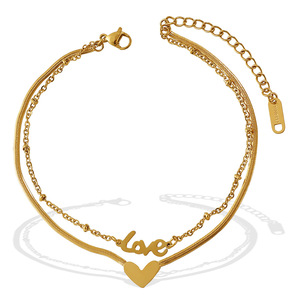 Double Layer Heart Love Pendant <b>Anklet</b> For Women <b>Gold</b> Zinc Alloy Minimalist Trendy Foot Ornament Gift Style - Product Image 5