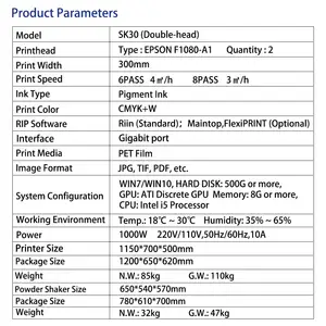 Sunika Epson Printhead 1080 12 inci otomatis 2 PASS pencetak DTF untuk Kaus dan semua kain mesin kualitas tinggi