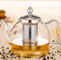 Théière en verre avec infuseur amovible en acier inoxydable pour thé en fleurs et thé en vrac