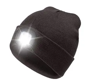 Grosir Topi Beanie Rajut Uniseks Dewasa Dekorasi LED Isi Ulang USB Hangat dengan Lampu LED Topi Lampu