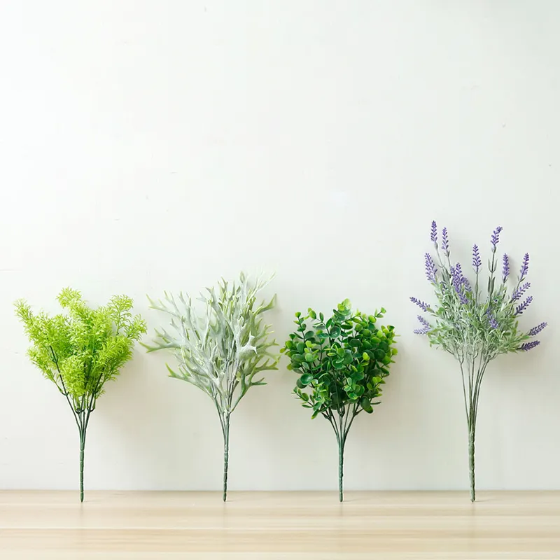 Folha artificial de plástico 5 estilos, plantas, folhas falsas para festa de casamento