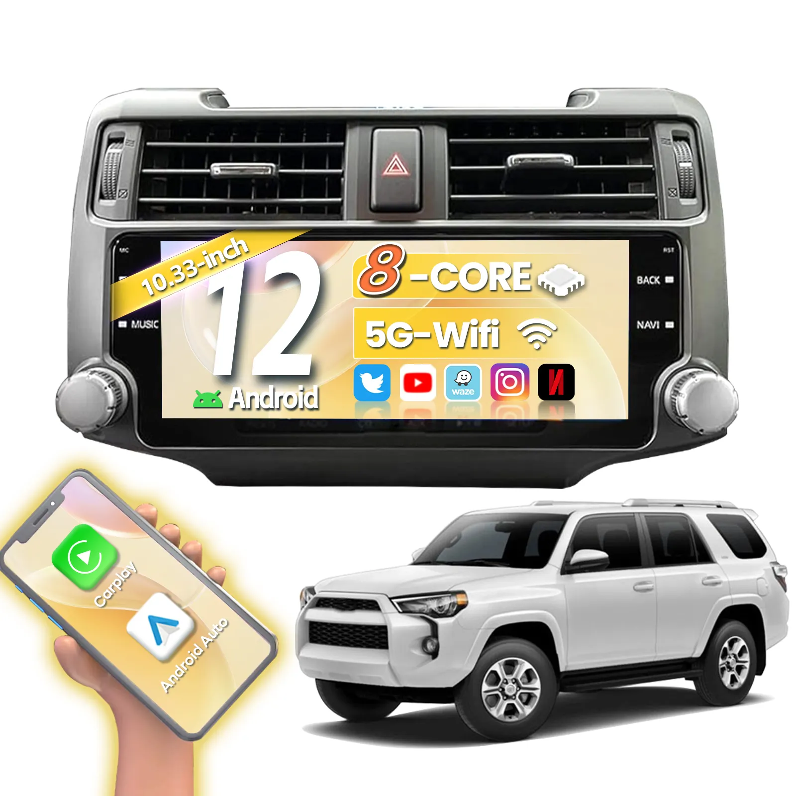 Toyota 4 Runner 2009-2021 araba radyo/dvd OYNATICI TS10 Android12 araba multimedya oynatıcı paneli Stereo 4 + 64g 8 çekirdek Dsp araba desteği