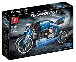 T3034 MOC Technical locomotive high Speed Motorcycle Building Blocks Classic Motorbike Motor Race Bricks for boy toy block