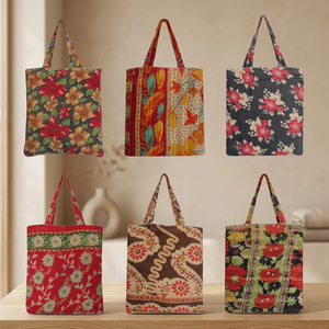 Sacs fourre-tout vintage en tissu de sari Kantha - Product Image 3