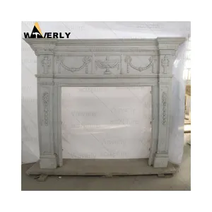 手工雕刻经典简约欧式户外室内环绕拱形白色大理石石壁炉壁炉架