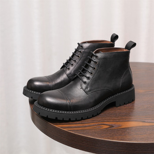 Bottines décontractées pour hommes pour hommes rétro vache en cuir véritable plate-forme épaisse marche <span class=keywords><strong>moto</strong></span> <span class=keywords><strong>botte</strong></span> chaussures habillées élégant Preppy - Product Image 2