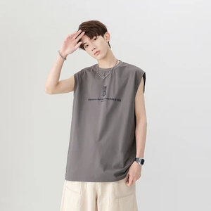 เสื้อยืดโพลีคอตตอนแขนกุดสำหรับผู้ชาย, เสื้อยืดลำลองพิมพ์ลายพัฟ - Product Image 1
