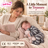 Poupée Reborn en silicone DollDuo de 18 pouces, endormie, avec barboteuse à rayures grises, sucette, peinte à la main, cadeau de Noël personnalisé pour enfants