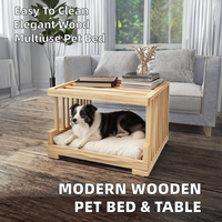 Dongma Luxuriöses Indoor-Holz-Haustierbett mit Nachttischfunktion, Elegantes Wohnzimmermöbel mit Tiermuster, Hundebox aus Holzkonstruktion, Einfach zu Montieren