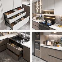 Armoires de cuisine en forme de L, finition laquée, prêtes à assembler, modulaires sur mesure, vente en gros, résistantes à l'eau, écologiques, en bois de pin