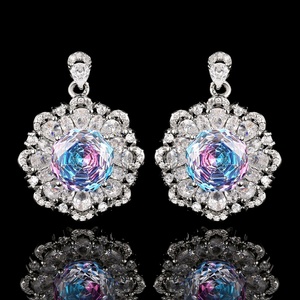 Fashion Eco-friendly Copper Gold 12-10mm Gradient Zircon Vintage Floral Pendant <b>Earrings</b> Ring 3-Piece Jewelry <b>Set</b> for Party - Product Image 5
