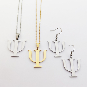 Psychologie Pendentif Boucles D'oreilles 18K Plaqué Or En Acier Inoxydable Psi Psychic Symbole Boucles D'oreilles Psychiatre Boucles D'oreilles Psychologue Cadeau - Product Image 5