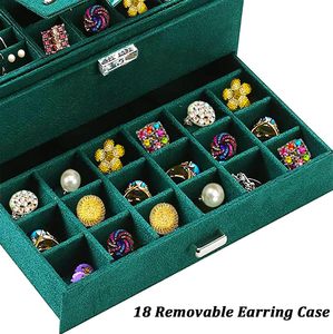 Caja Organizadora de Joyas Ecológica de Terciopelo Verde de 3 Capas con Logotipo Personalizado y Cerradura con Llave, Estuche de Almacenamiento de Joyas para Mujer, Anillos, Collares - Product Image 6
