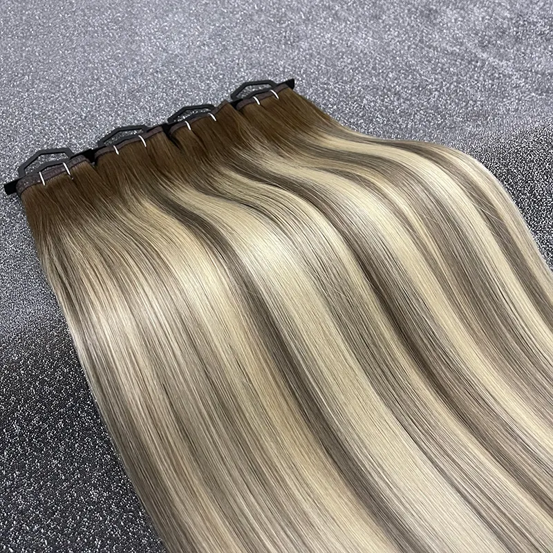 Russischer unverarbeiteter Haars chuss 12a Klasse rohes Haar flacher Schuss doppelt gezeichnet ein Spender Highlight blonde slawische Haar verlängerungen