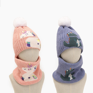 Ensemble de chapeaux pour enfants, 18 pièces, chapeau automne et hiver, de dinosaure licorne tricoté, écharpe design de dessin animé, laine chaude, collection 2021 - Product Image 3
