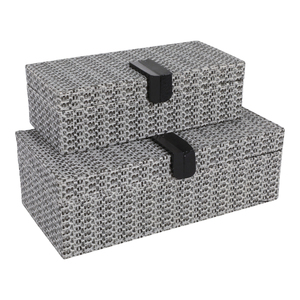 Rectangular Snakeskin Decorative Box with Lid for Jewelry Storage Home Decor Modern Keepsake Box Set Gray Woven Design - Product Image 1