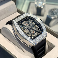 Reloj Mecánico Automático para Hombre con Forma de Tonneau, Esqueleto, Reloj de Pulsera