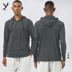 Camiseta de manga larga con capucha para hombre con alta elasticidad y ropa de fitness de secado rápido - Product Image 1