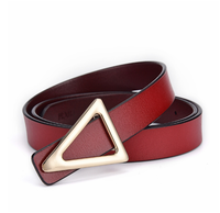 Ceinture fine en cuir pour femme, ajustable, noire, avec triangle doré en alliage, style décontracté, pour cintrer la taille – Grande Vente