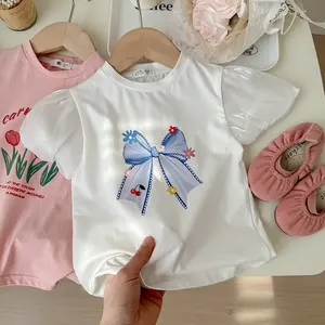 Camiseta de manga corta para niñas, camisetas para niños, camisetas con estampado de dibujos animados para niños pequeños, ropa de verano 2024 para niños, estilo coreano