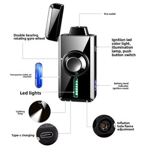 Accendino Torcia Fidget Spinner 2-in-1 in Metallo, Antivento, Fiamma Rossa, Ricaricabile USB-C, con <span class=keywords><strong>Luce</strong></span> LED e Controllo Vocale - Product Image 5