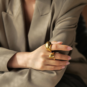 British Style Trendy Tarnish Free Waterproof Fashion Jewelry Women Stainless Steel 18k Gold Plated Open Heart <b>Chunky</b> <b>Ring</b> - Product Image 6