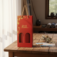 Caja de Regalo de Whisky de Lujo de Alta Gama, Caja de Papel Rígido Kraft Personalizable con Lámina Dorada, Portátil, para Una o Dos Botellas