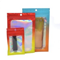 Bolsas de Almacenamiento de Accesorios con Cierre de Cremallera de Plástico Láser Holográfico, Bolsas de Embalaje Reutilizables a Prueba de Polvo con Ventana