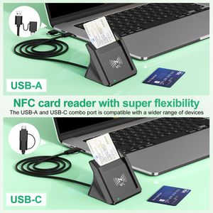 เครื่องอ่านสมาร์ทการ์ด USB C พร้อมเครื่องอ่าน NFC CAC เครื่องอ่านบัตรชิปธนาคาร DOD Common <span class=keywords><strong>Access</strong></span> ID แบบ 2-in-1 - Product Image 5