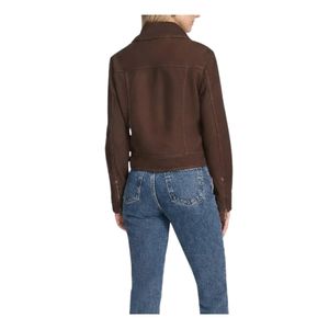 Chaqueta Corta de Motociclista para Mujer, de Lujo, en Piel de Oveja Marrón, Gamuza, Cuero Genuino, Ecológica, Rellena de Algodón y Viscosa, Personalizable OEM - Product Image 2