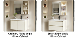 Contemporary Cream White MDF Bathroom Vanity Unit Smart Illuminated Mirror Water Resistant Wall Hung Storage Cabinet Large - Product Image 5